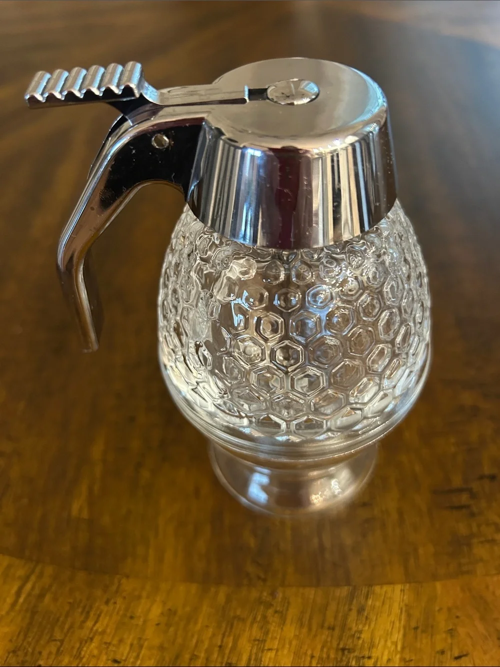 Clear Glass Honey Dispenser with Silver-Tone Lid